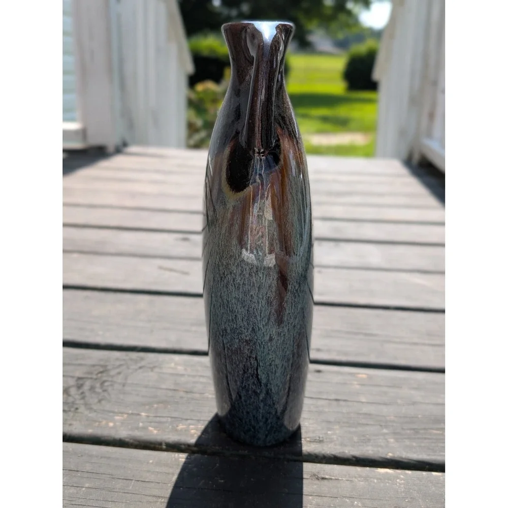 Vintage Ceramic Vase Medium Blue Brown Excellent Drip Glaze Amphora Decor